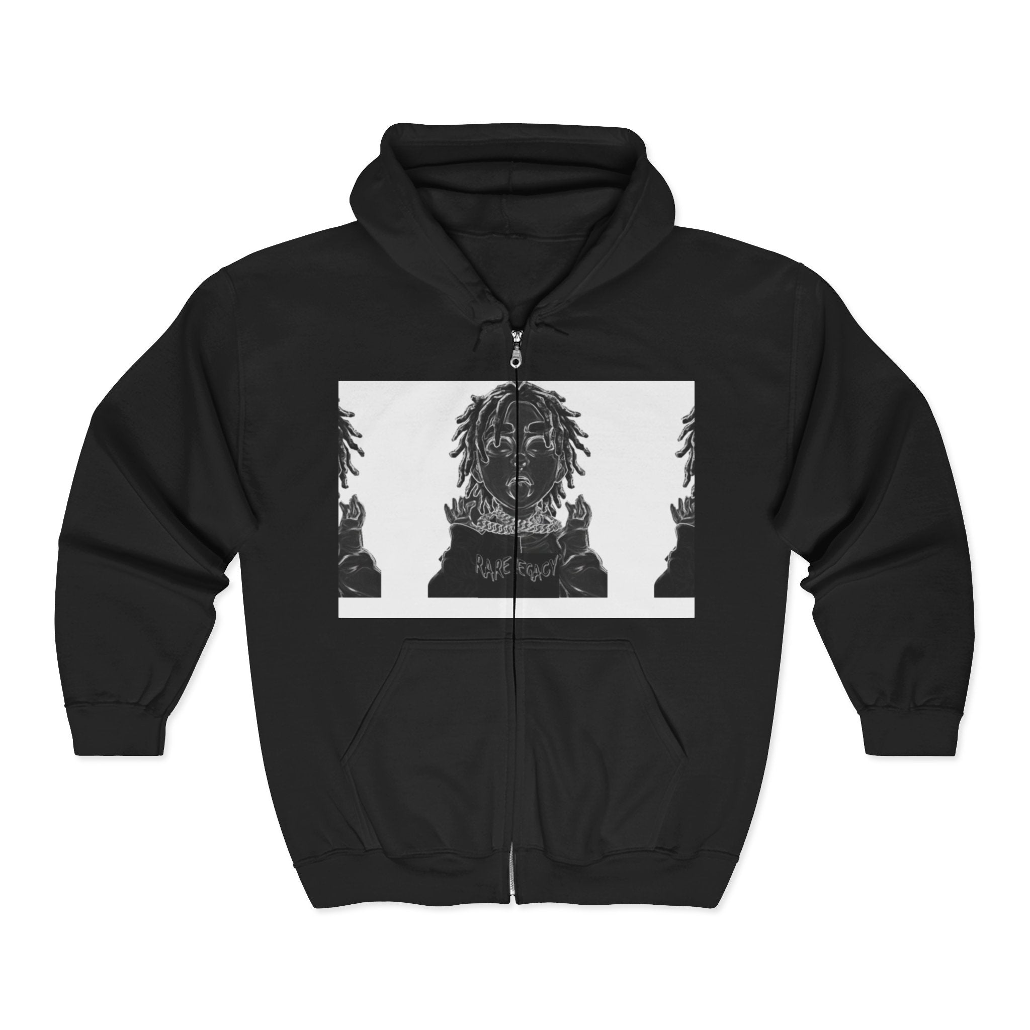 Zip Hoodie — Monochrome Dreadlock Portrait Full-Zip Hooded Sweatshirt