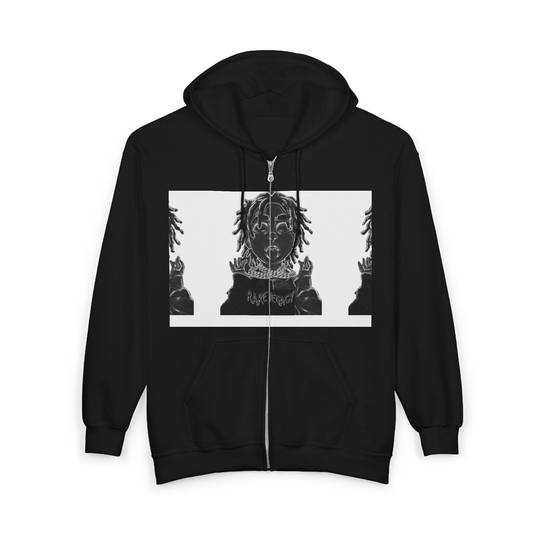 Zip Hoodie — Monochrome Dreadlock Portrait Full-Zip Hooded Sweatshirt