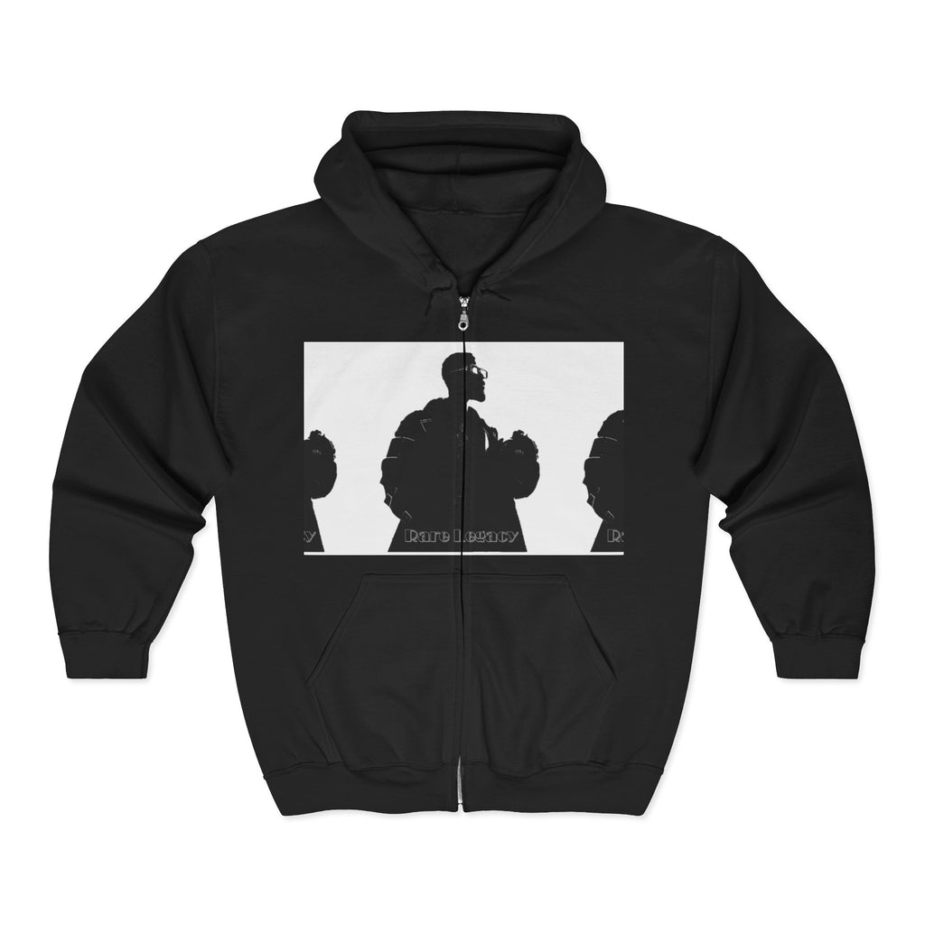 Black Zip Hoodie with Silhouette Band Photo — 'Death in America' Graphic