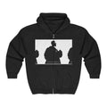 Black Zip Hoodie with Silhouette Band Photo — 'Death in America' Graphic