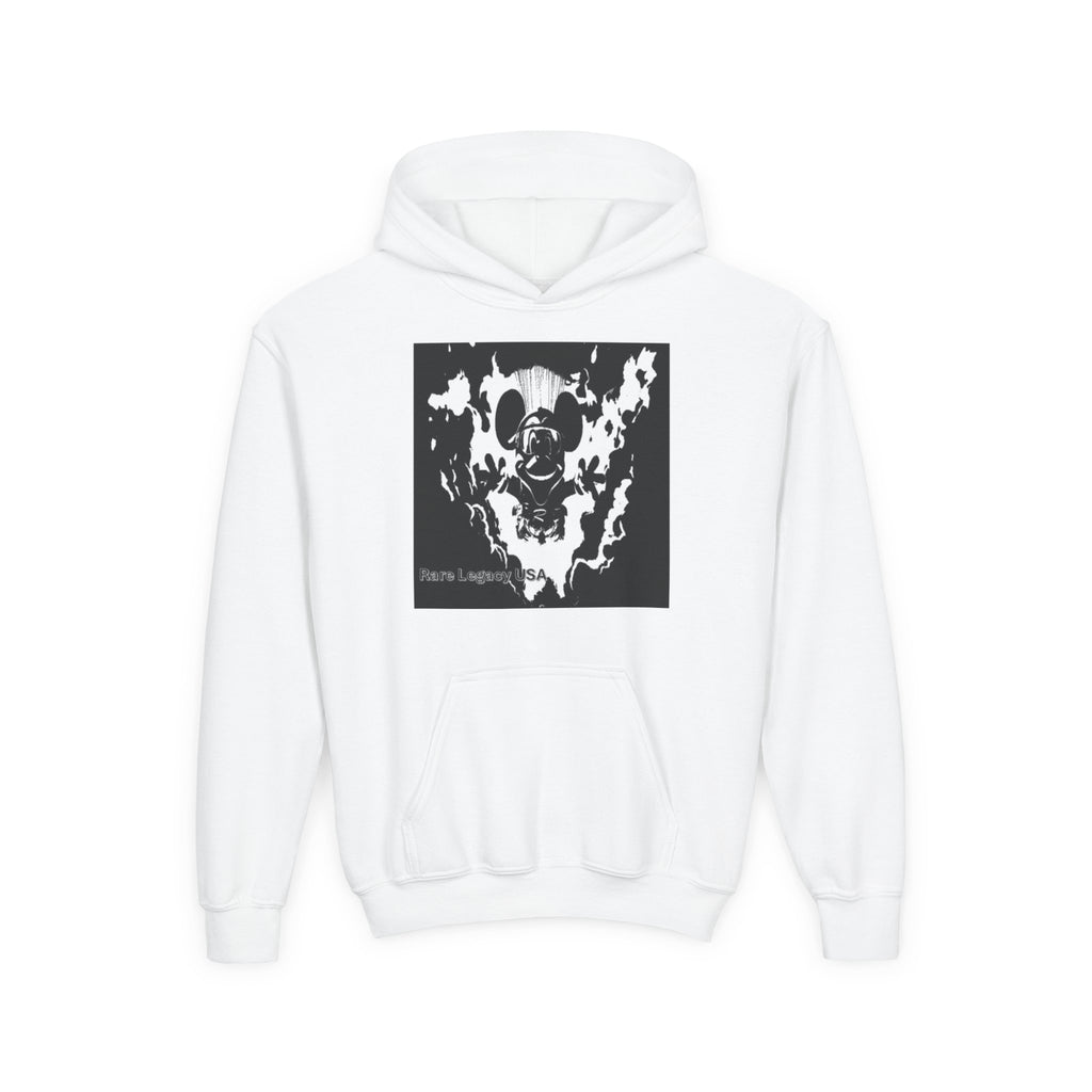 Skull Flame Youth Hoodie — Edgy Black Graphic Pullover for Teens