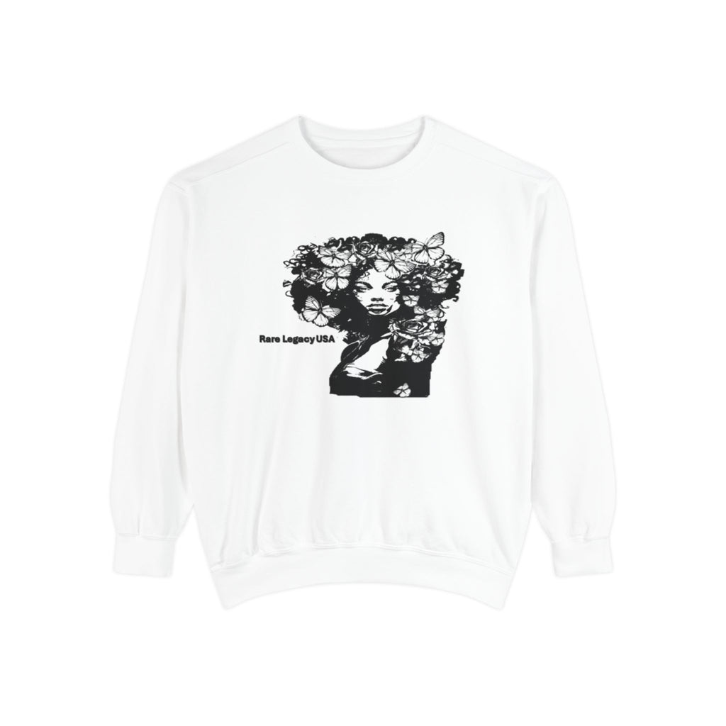 Floral Afro Portrait Sweatshirt — "Rare Legacy USA" Graphic Crewneck