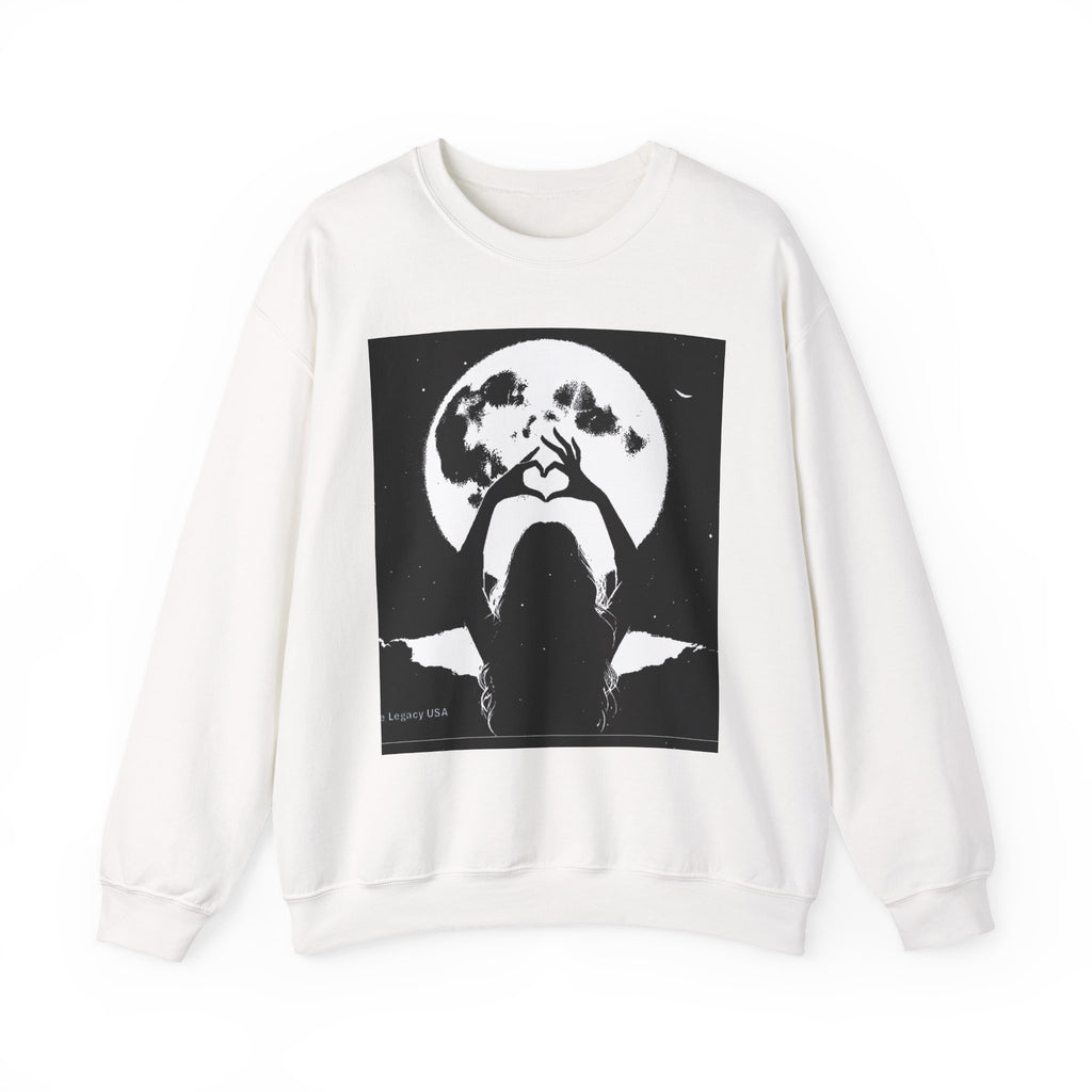 Crewneck Sweatshirt — Moon Heart Silhouette Graphic