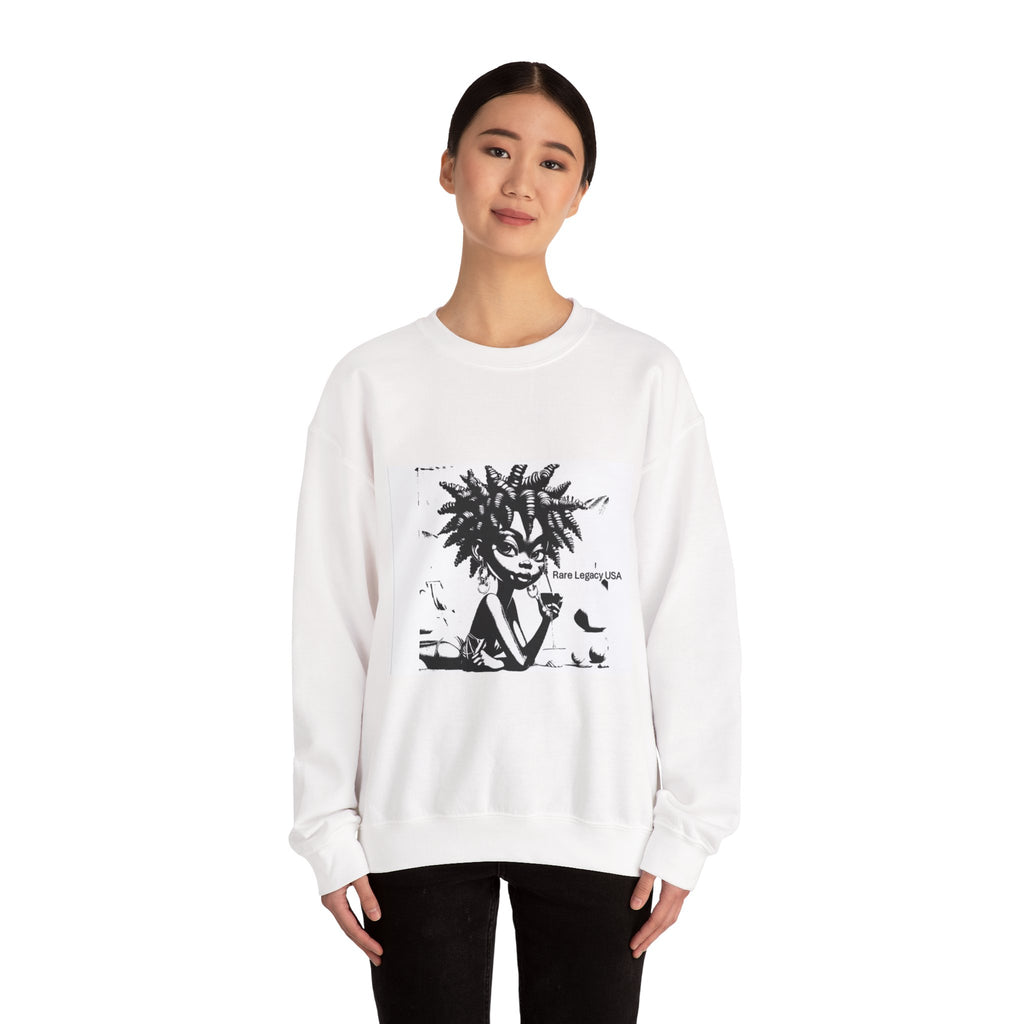 Crewneck Sweatshirt — 'Plant Lady' Black & White Illustration