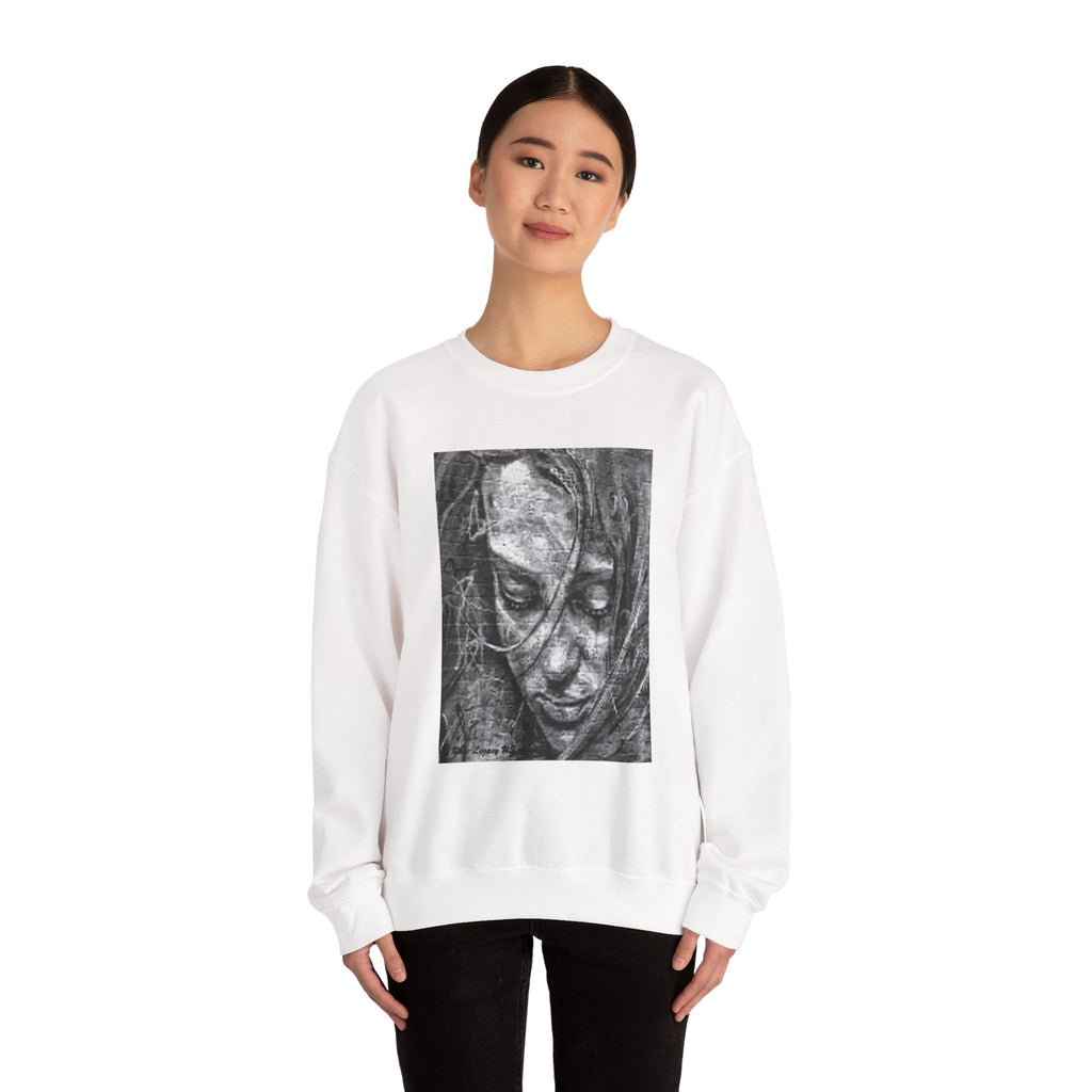 Crewneck Sweatshirt — Moody Charcoal Portrait Art Graphic