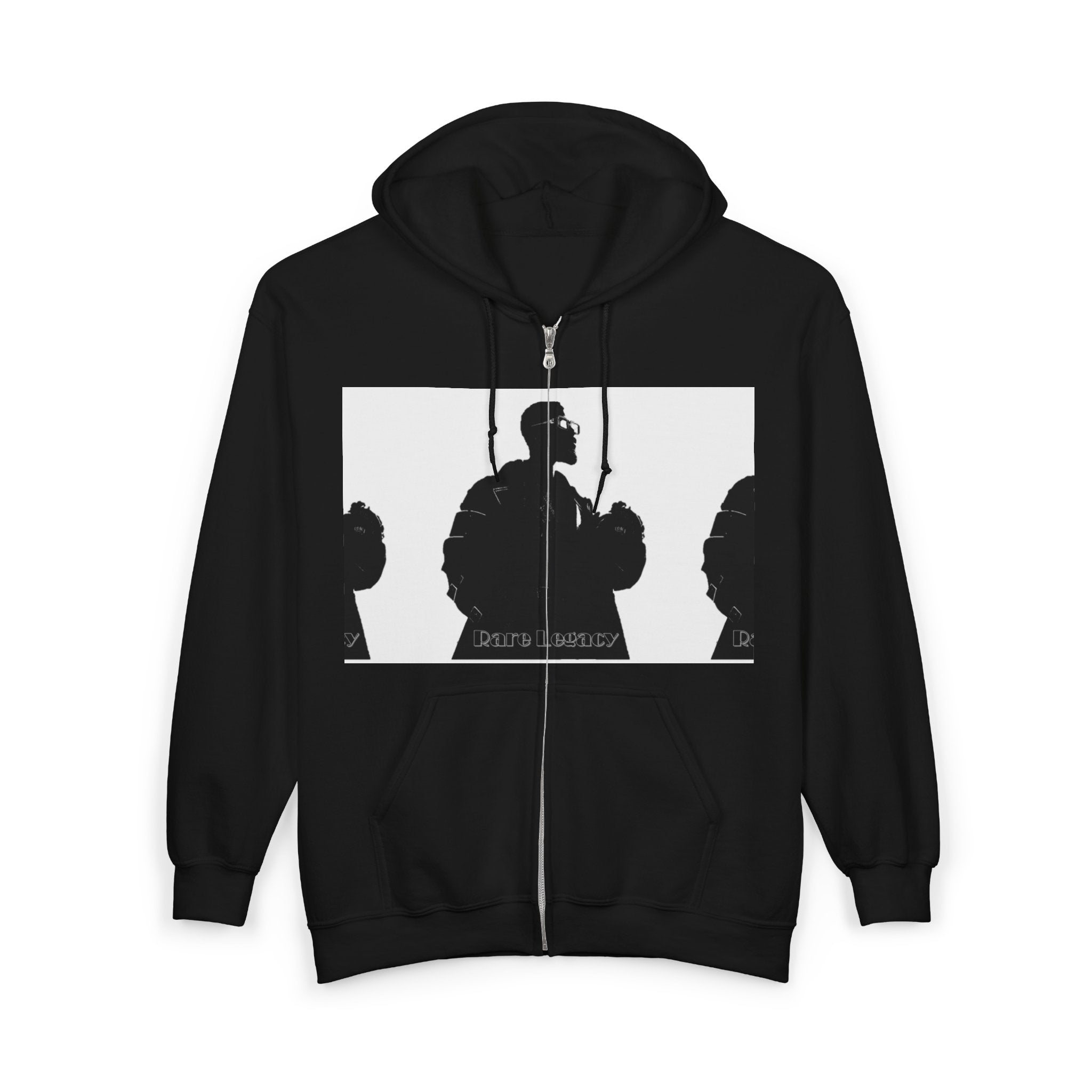 Black Zip Hoodie with Silhouette Band Photo — 'Death in America' Graphic