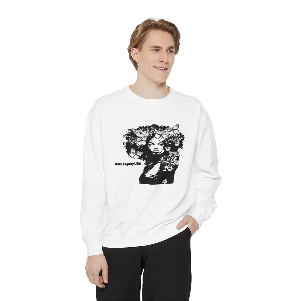 Floral Afro Portrait Sweatshirt — "Rare Legacy USA" Graphic Crewneck