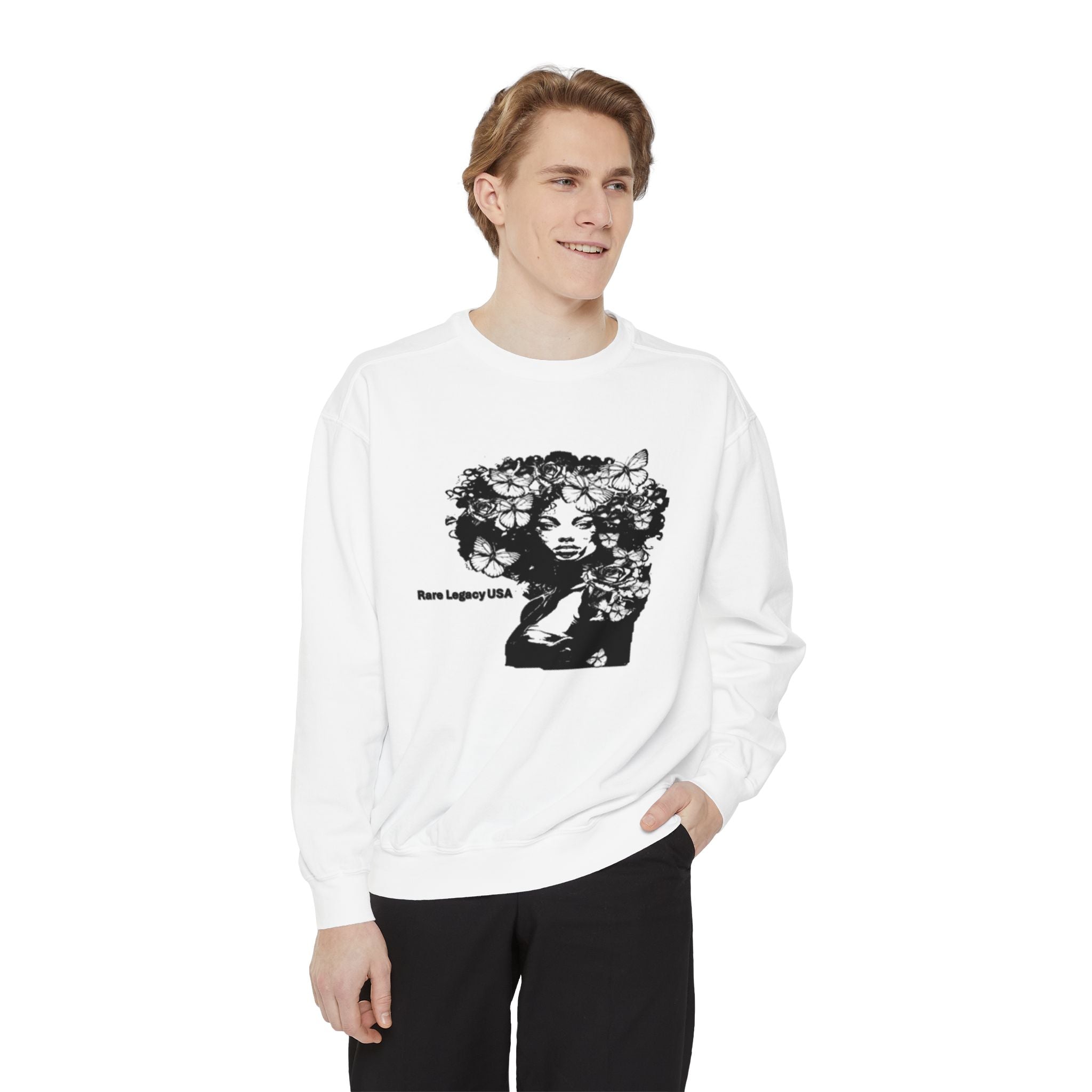 Floral Afro Portrait Sweatshirt — "Rare Legacy USA" Graphic Crewneck