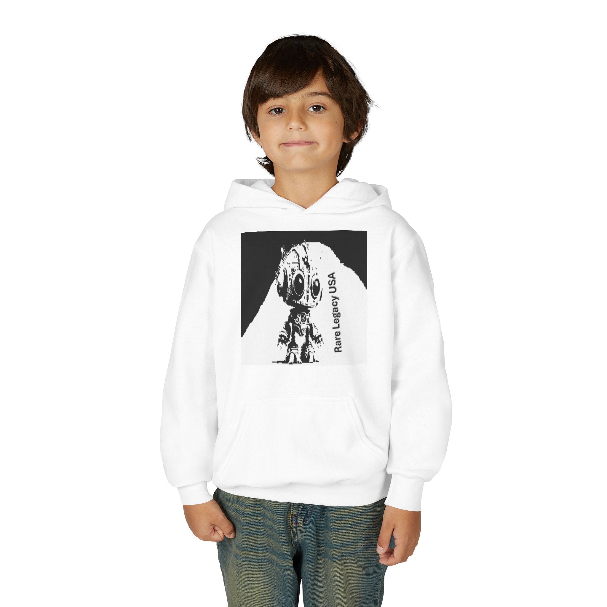 Youth Hoodie — Black & White Astronaut Dog Graphic (Stay Curious)