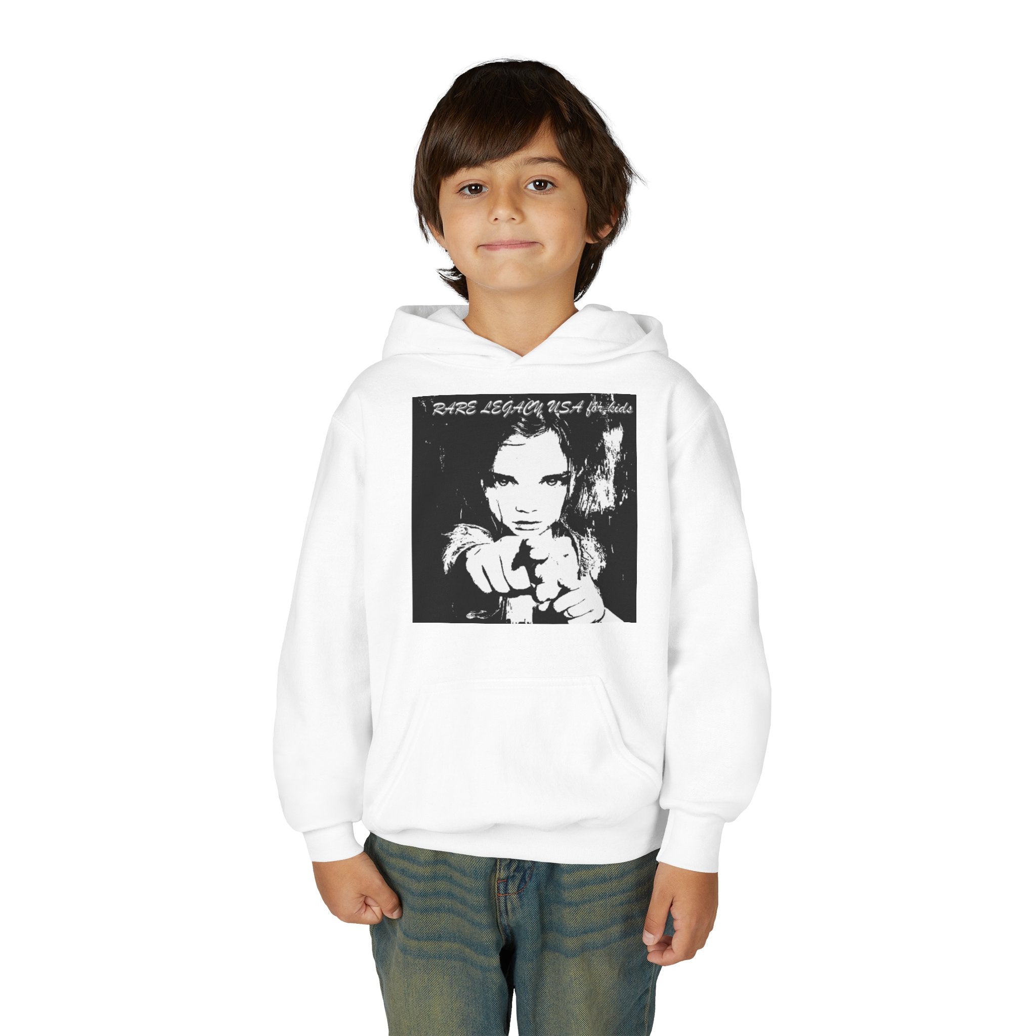 Youth Hoodie — Vintage Punk Girl Pointing Graphic "Rebel Against The Machine"