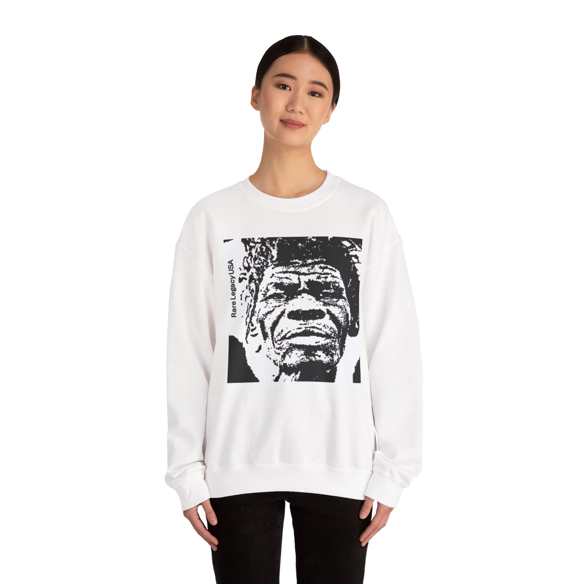 Crewneck Sweatshirt – Vintage Monochrome Portrait "Rise Above" Graphic