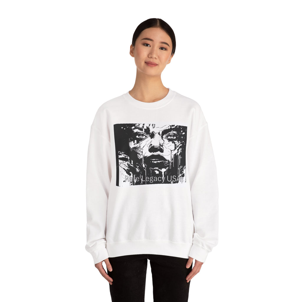 Graphic Crewneck Sweatshirt — Monochrome Screaming Face Art