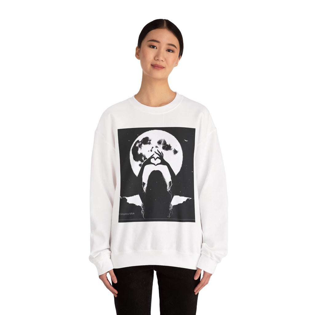 Crewneck Sweatshirt — Moon Heart Silhouette Graphic