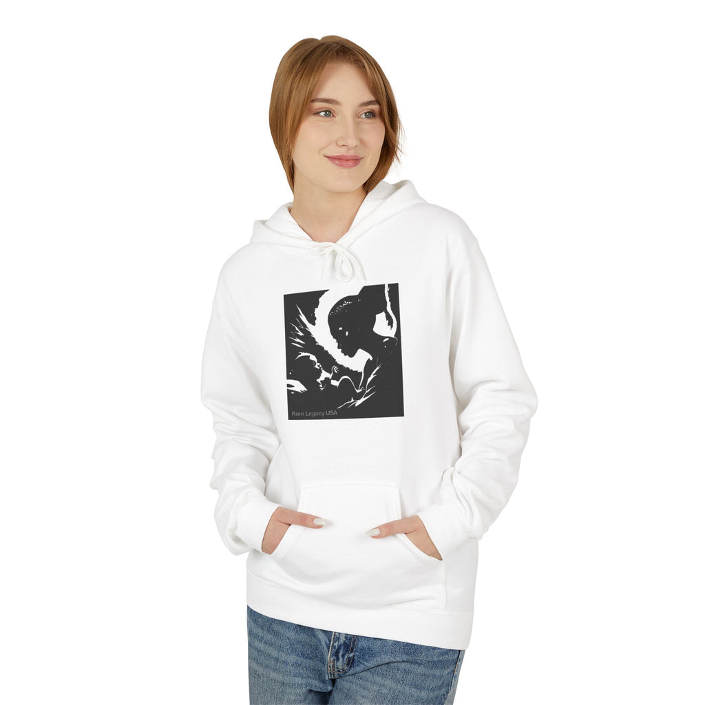 Minimalist Noir Bird Hoodie — Monochrome Raven Graphic Pullover