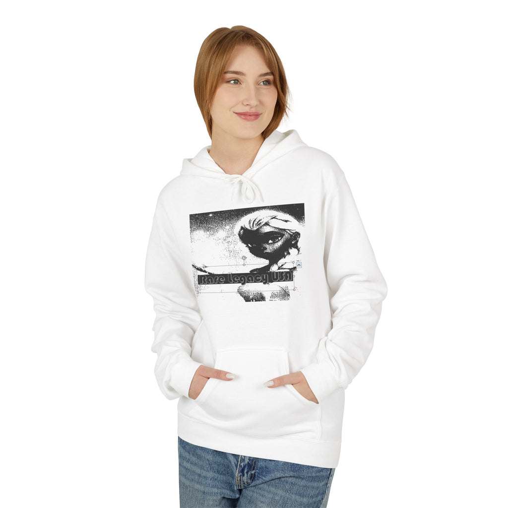 Surreal Moon Eye Graphic Hoodie — Black & White Vintage Art Pullover