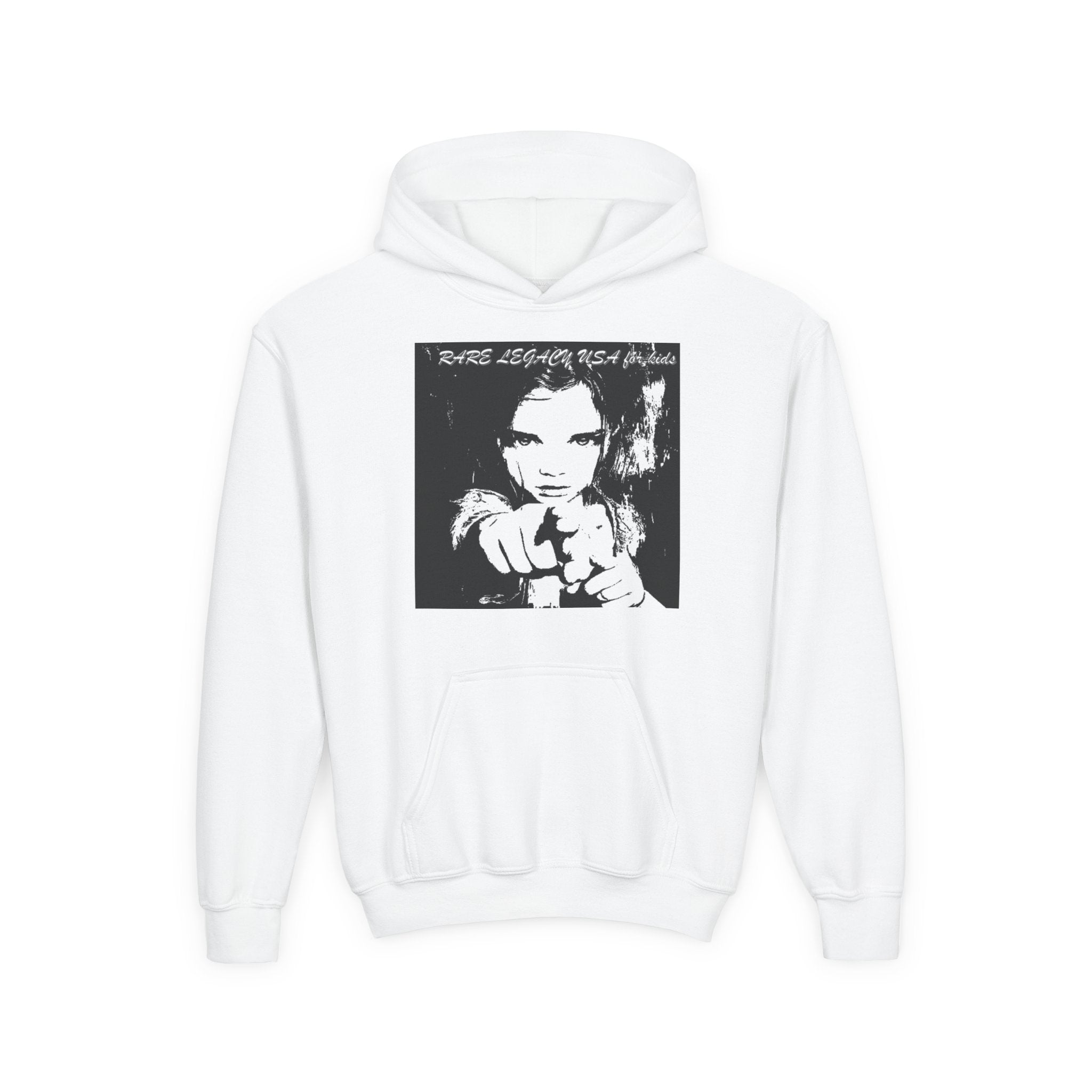 Youth Hoodie — Vintage Punk Girl Pointing Graphic "Rebel Against The Machine"